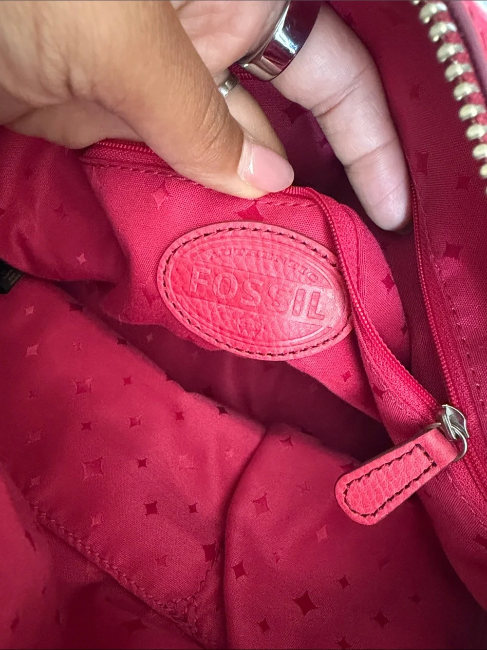 Fossil Hot Pink Leather Satchel Handbag